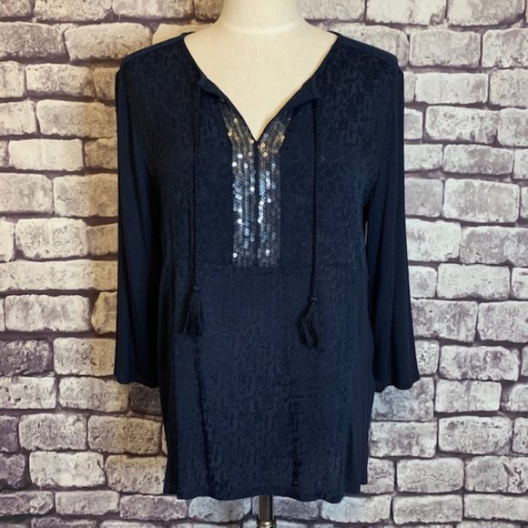 Chico's Tops - Chico's Size M Navy Top W/ Tassels